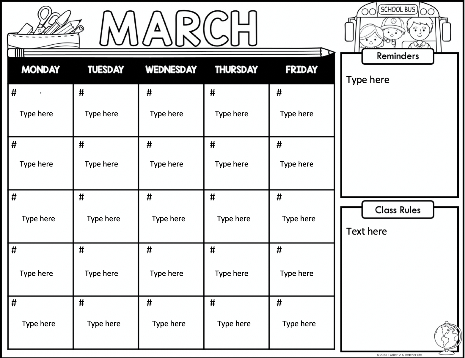 Editable School Calender For Teachers | Calendar Template 2022