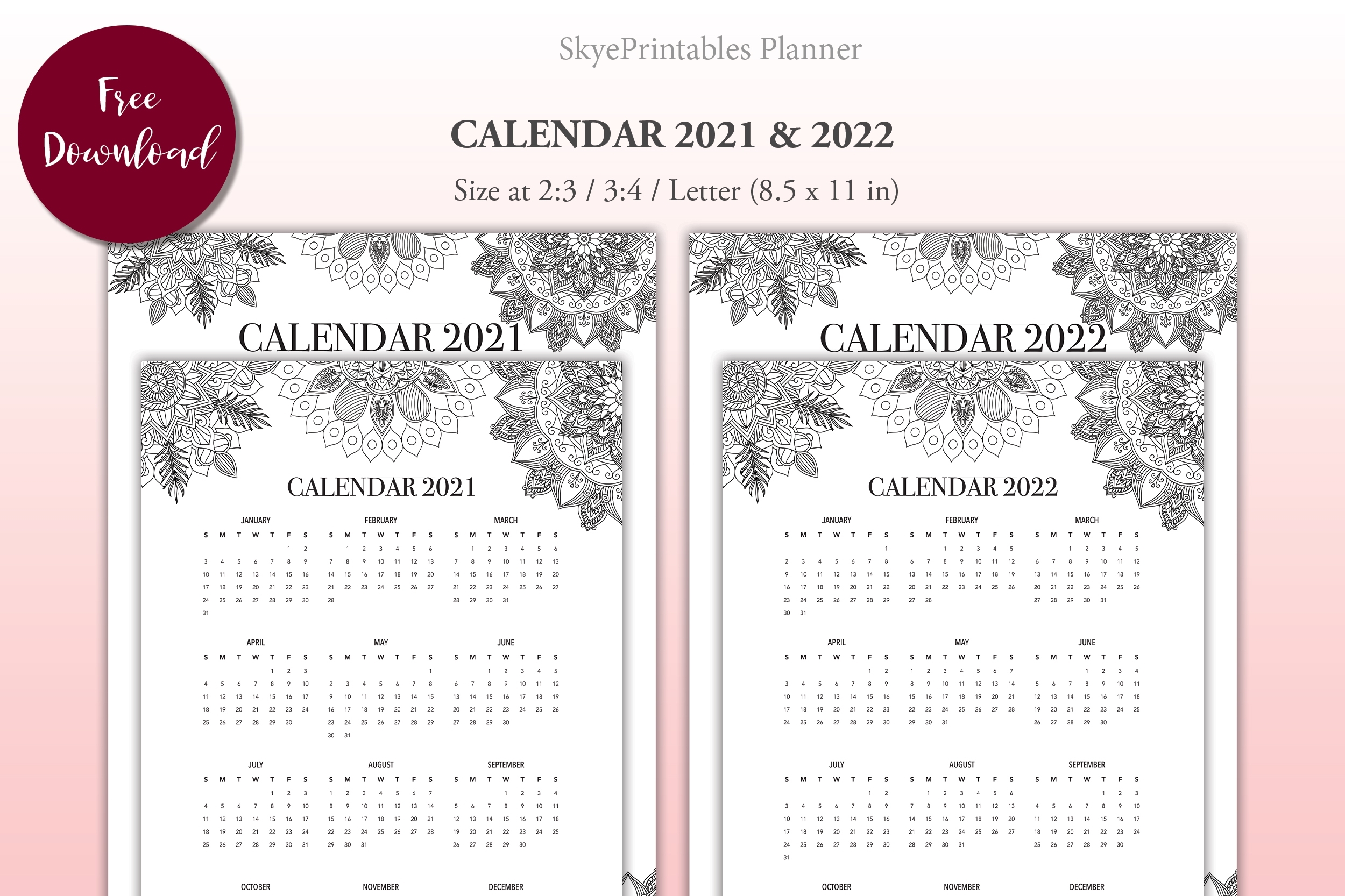 Free Mandala Calendar 2021 &amp; 2022