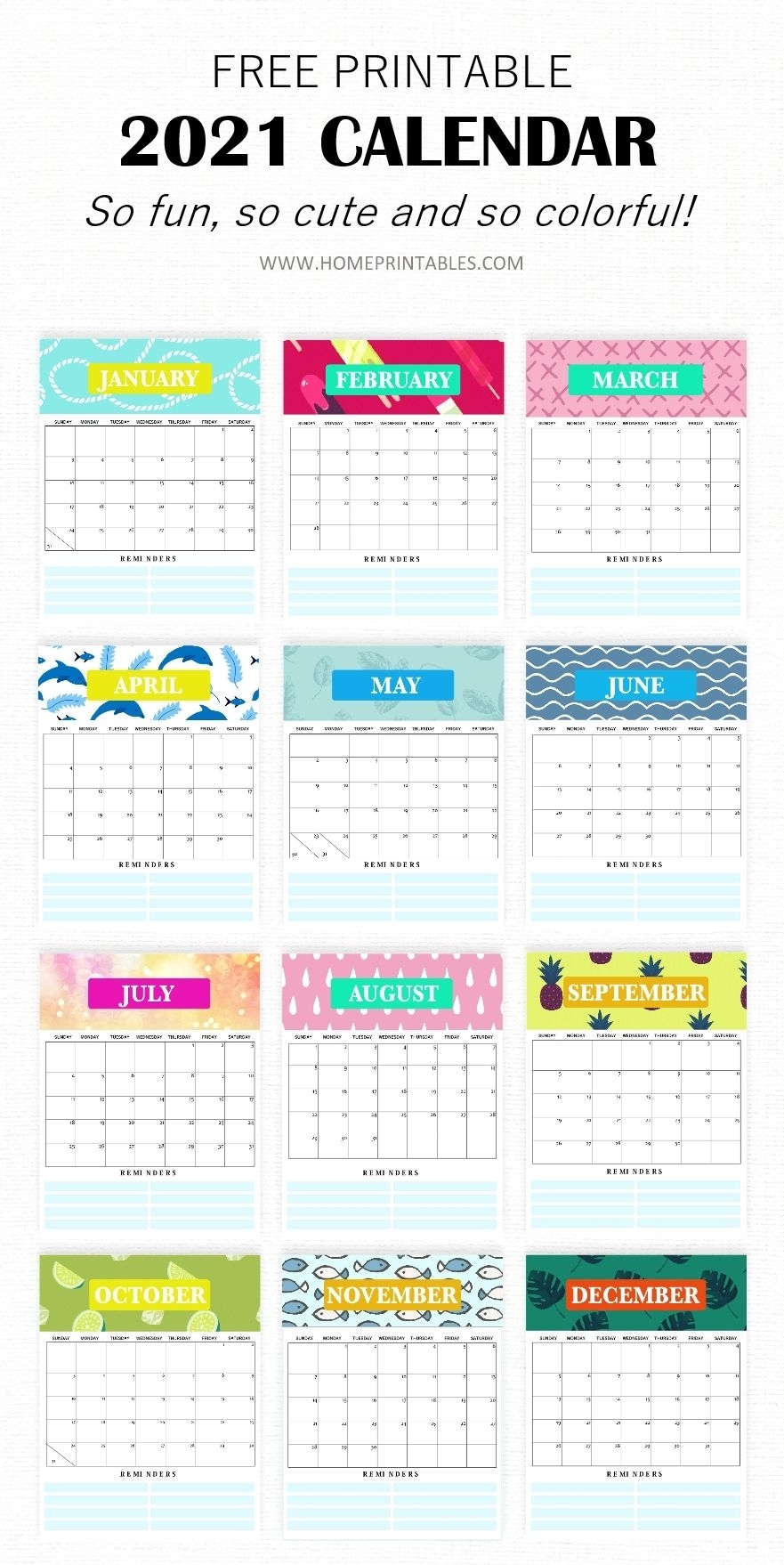 Free Monthly Calendar 2021 Printable: Super Cute Style