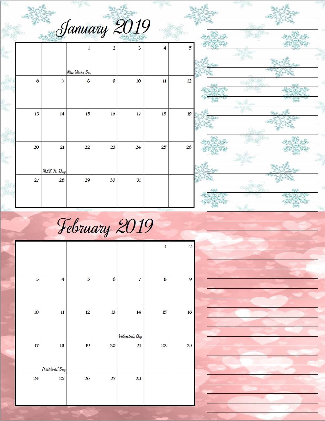 Free Printable 2019 Bimonthly Calendars: 2 Designs | Free