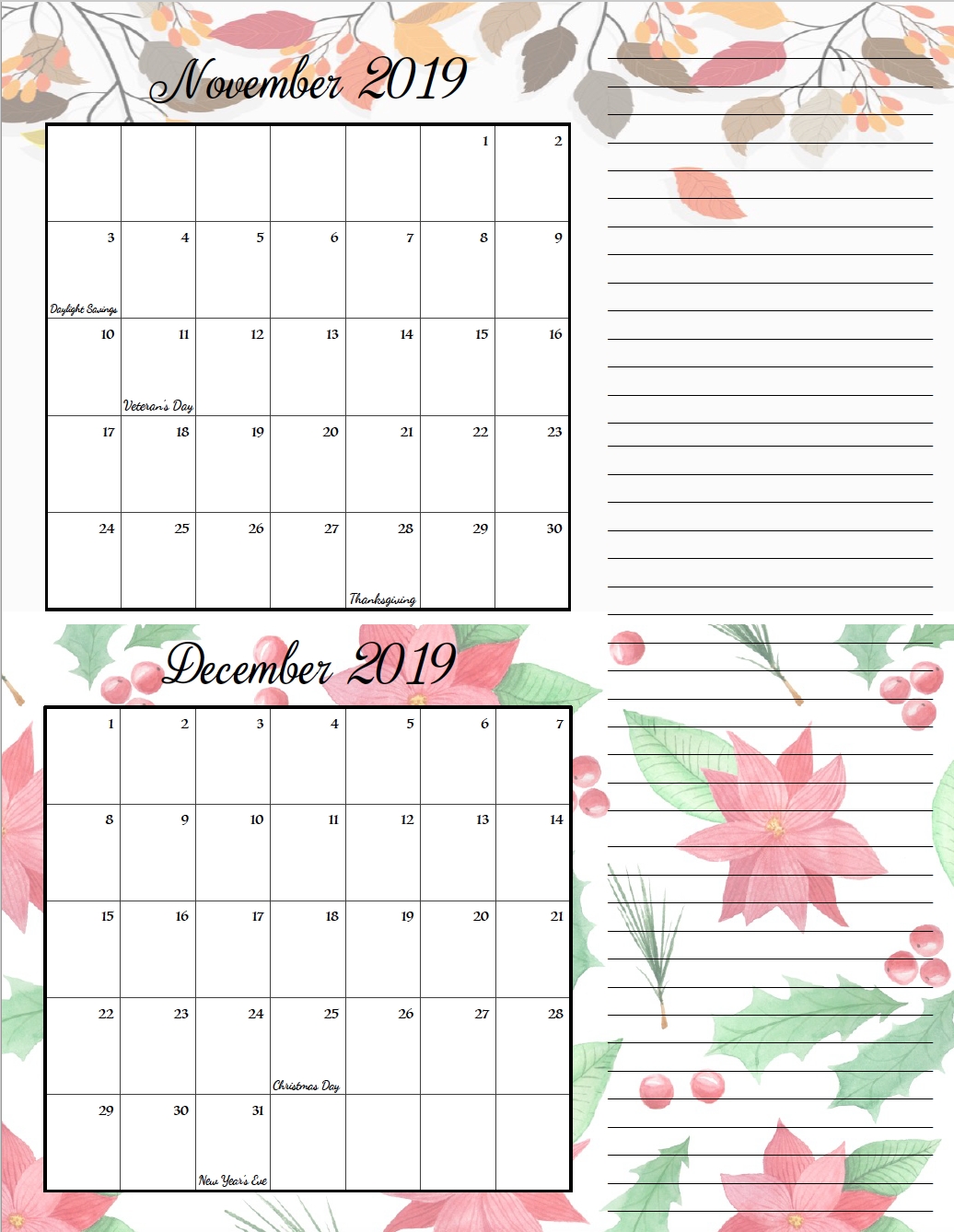 Free Printable 2019 Bimonthly Calendars: 2 Designs | Holiday