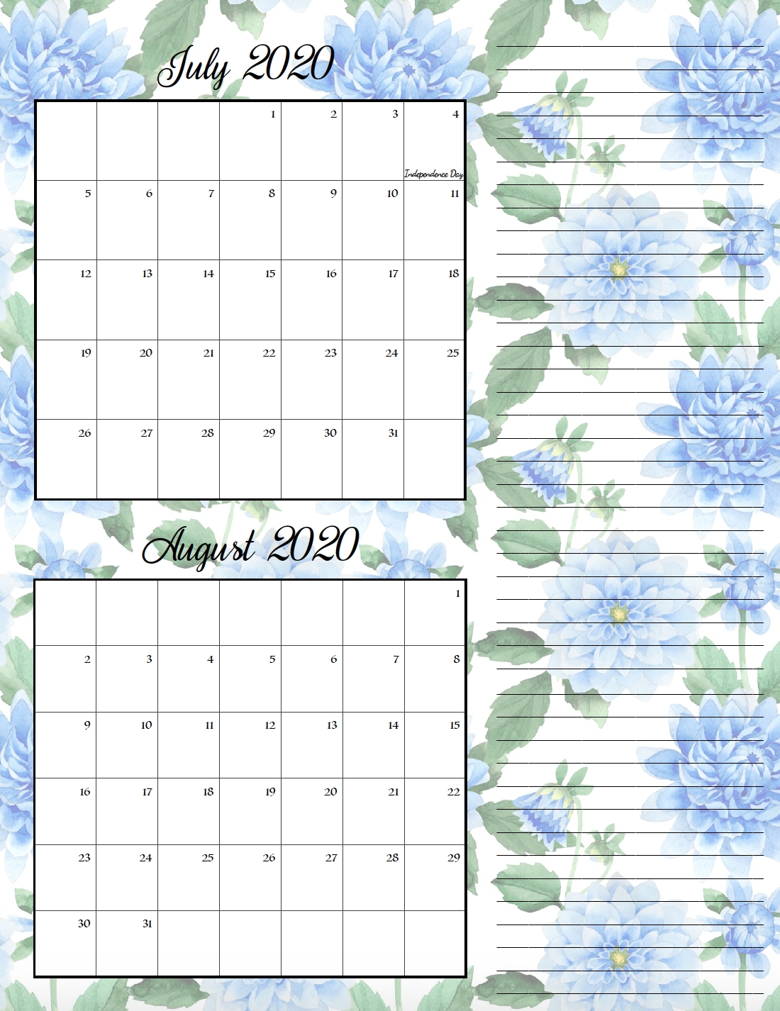Free Printable 2020 Bimonthly Calendars With Holidays: 2