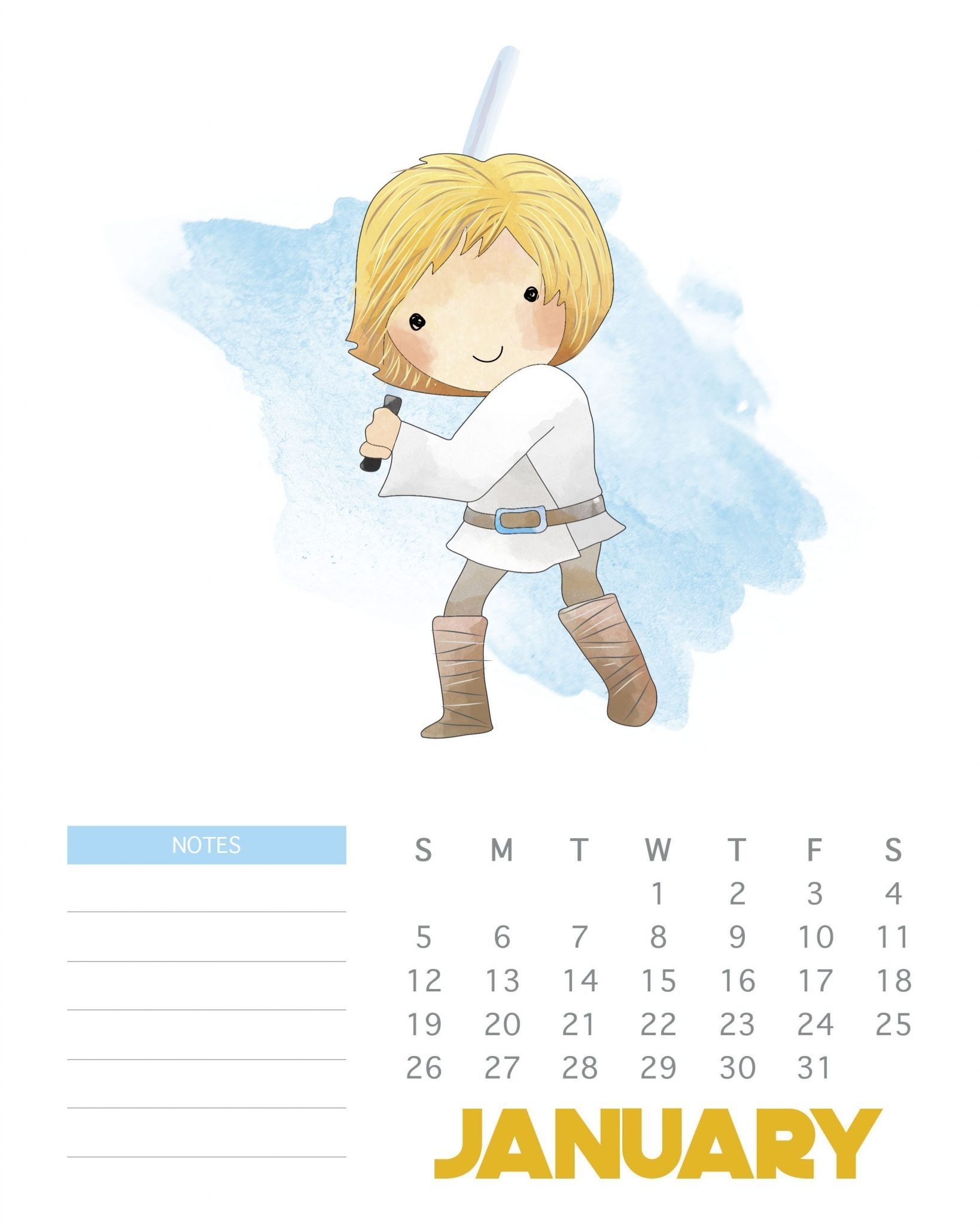 Free Printable 2020 Star Wars Calendar - The Cottage Market