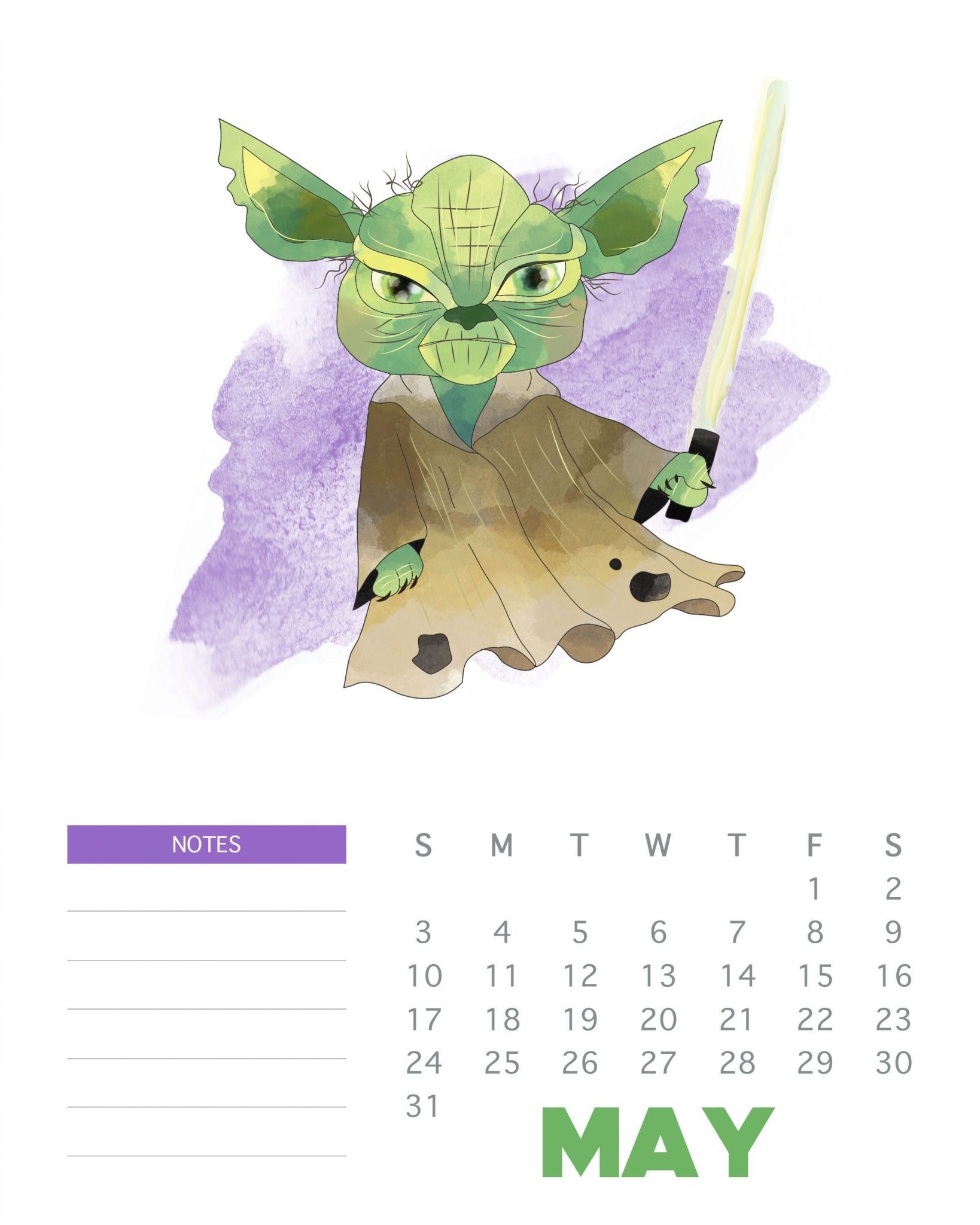 Free Printable 2020 Star Wars Calendar - The Cottage Market
