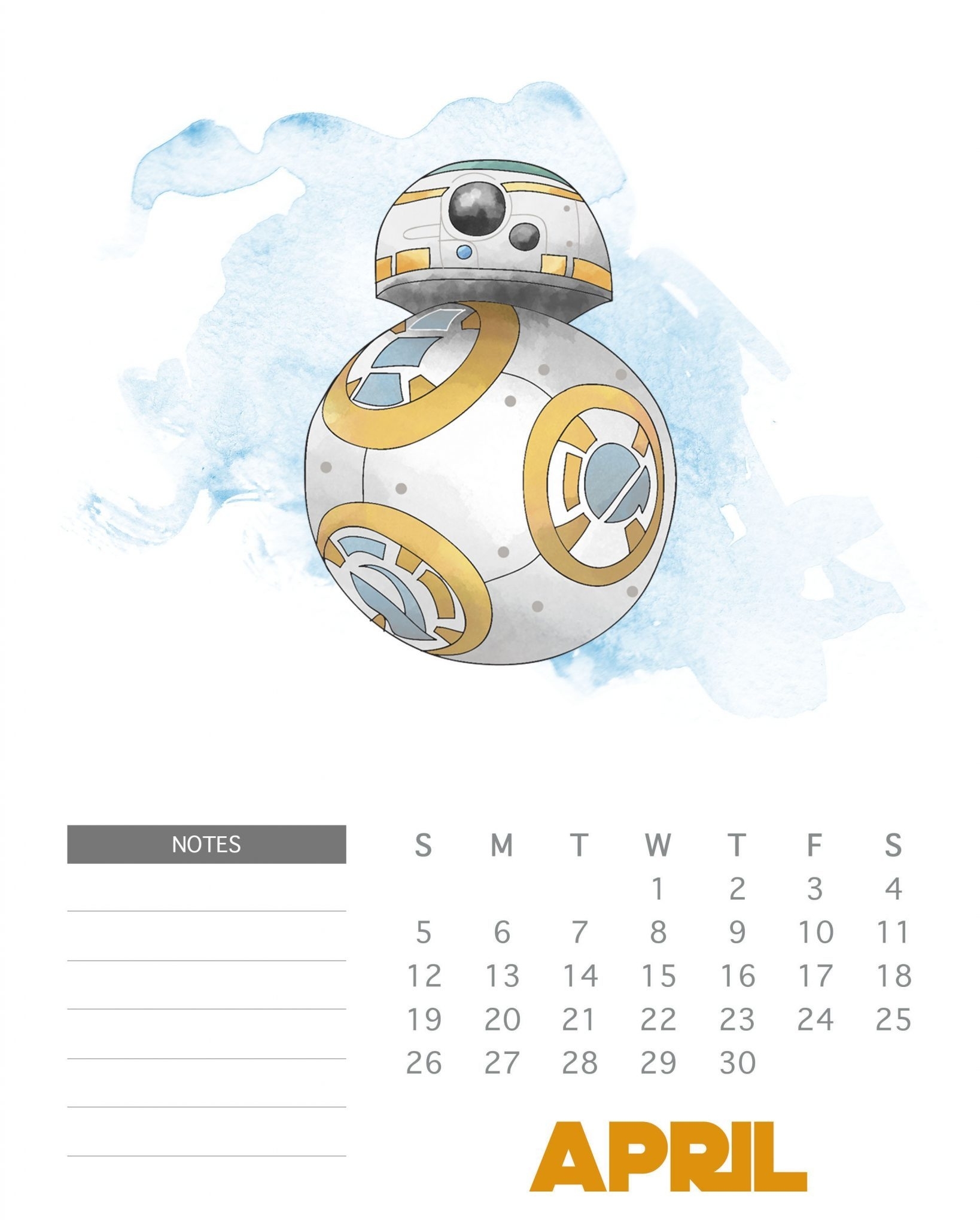 Free Printable 2020 Star Wars Calendar - The Cottage Market