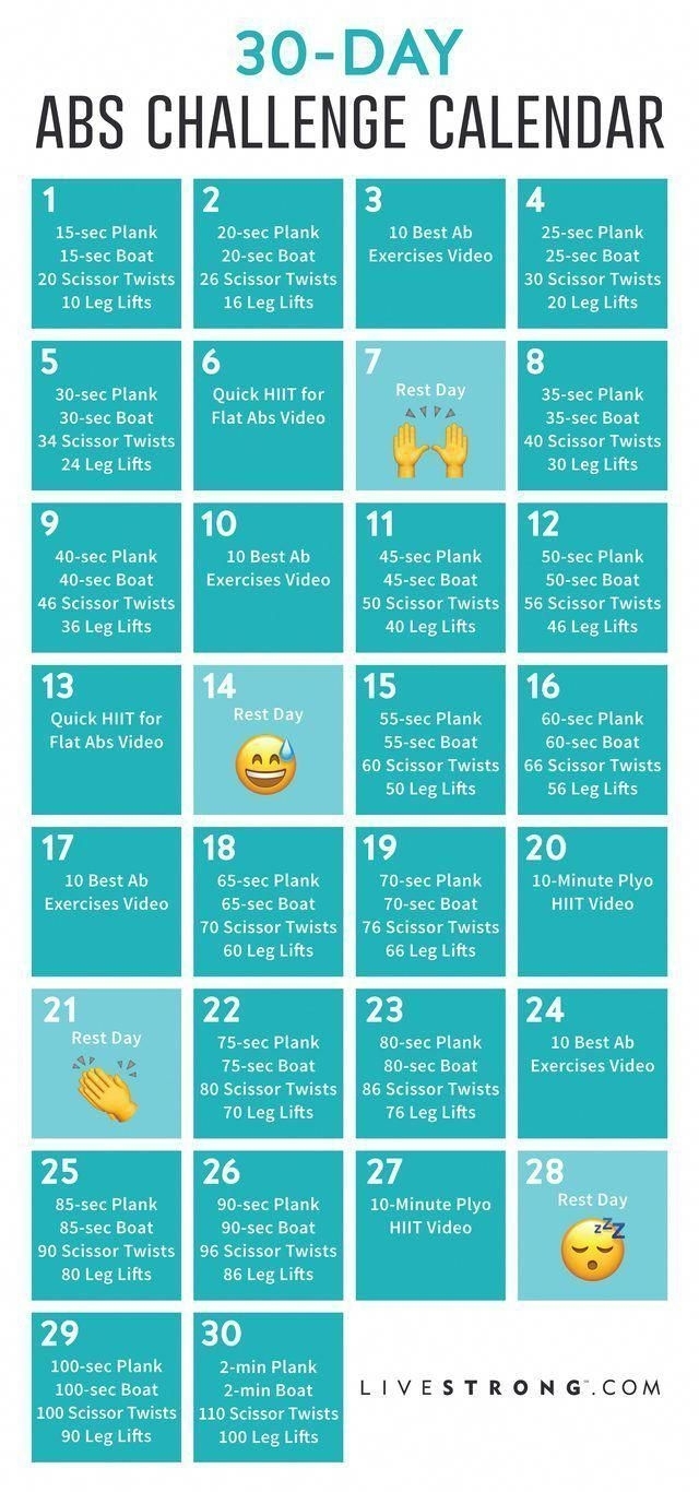 Free Printable Calendar For The 30-Day Abs Challenge #30Day