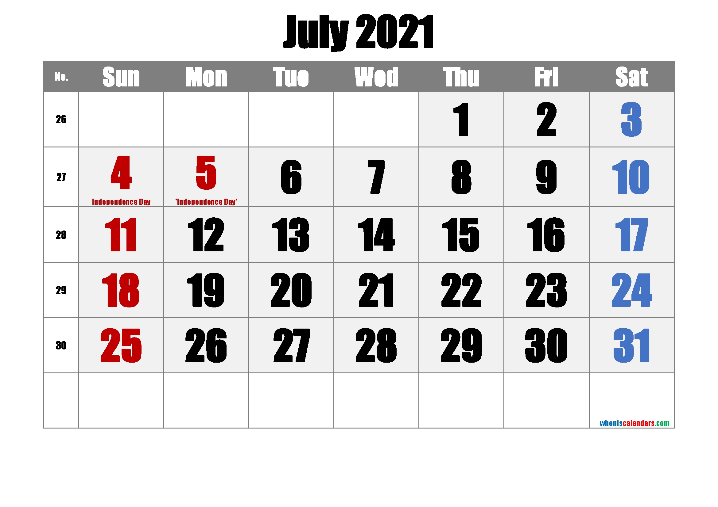 Free Printable July 2021 Calendar In 2020 | Printable