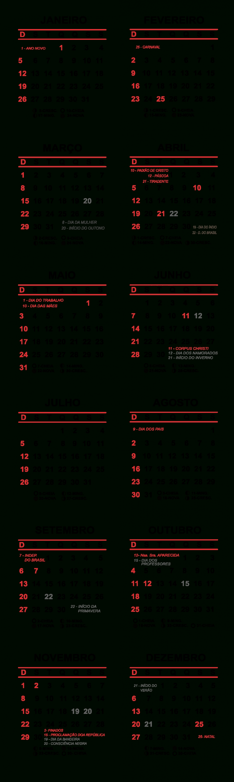 Grade Horizontal Calendário 2020 Simples | Imagem Legal