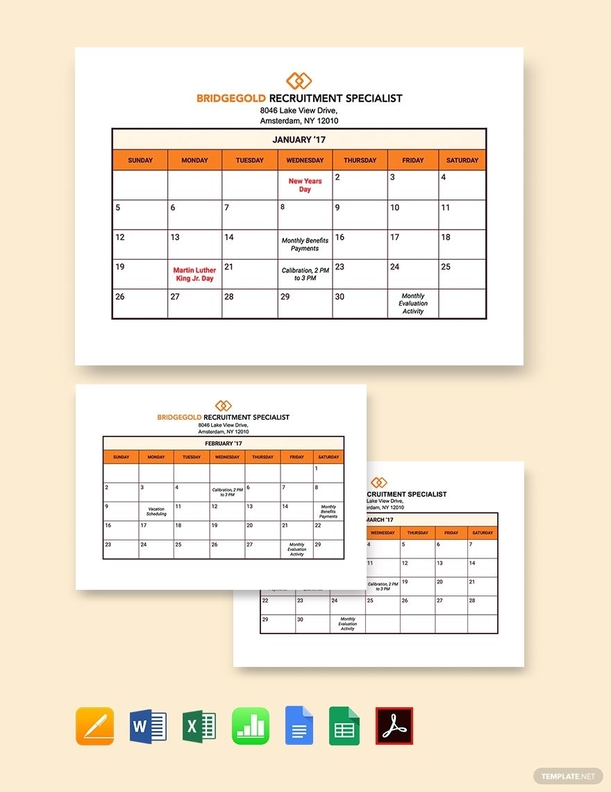 Hr Annual Planning Calendar Template - Pdf | Word | Excel