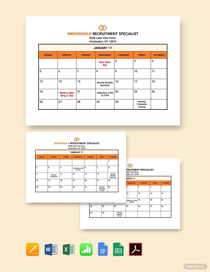 hr calendar template