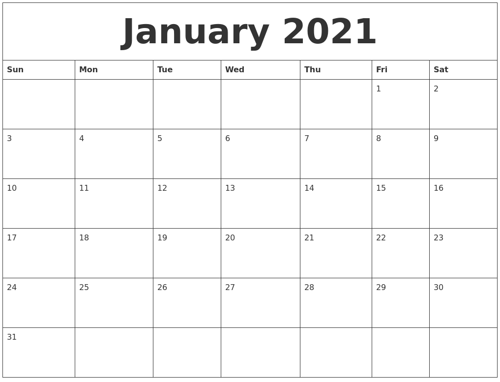 January 2021 Calendar, February 2021 Printable Calendar