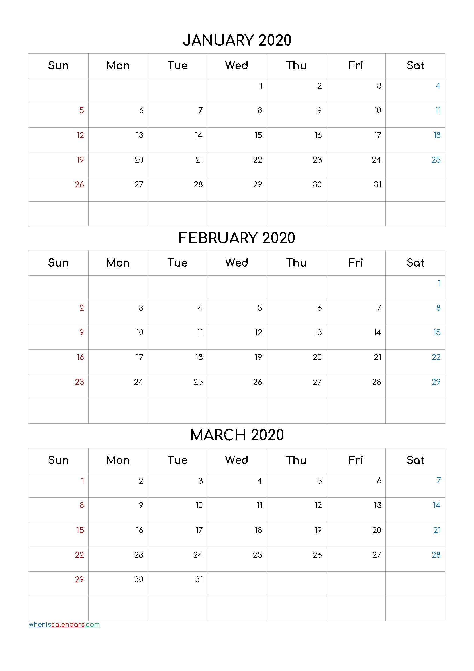 January February March 2021 Three Month Calendar Printable-21Cf4