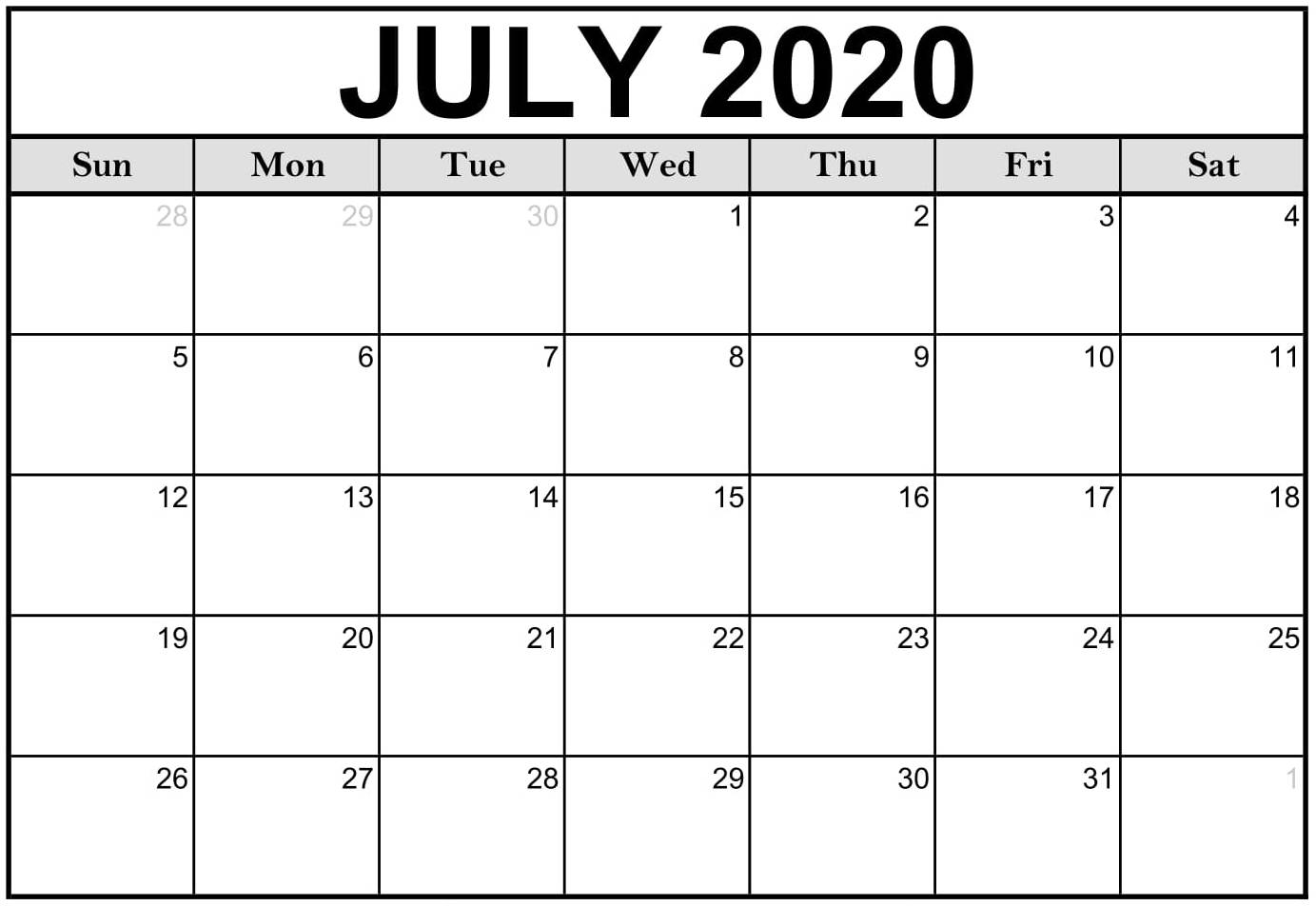 July Calendar 2020 Printable Pdf - 2019 Calendars For