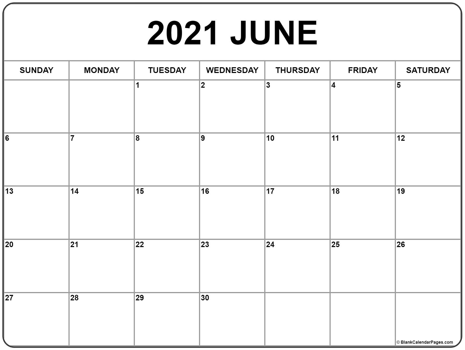 June 2021 Calendar | Free Printable Monthly Calendars