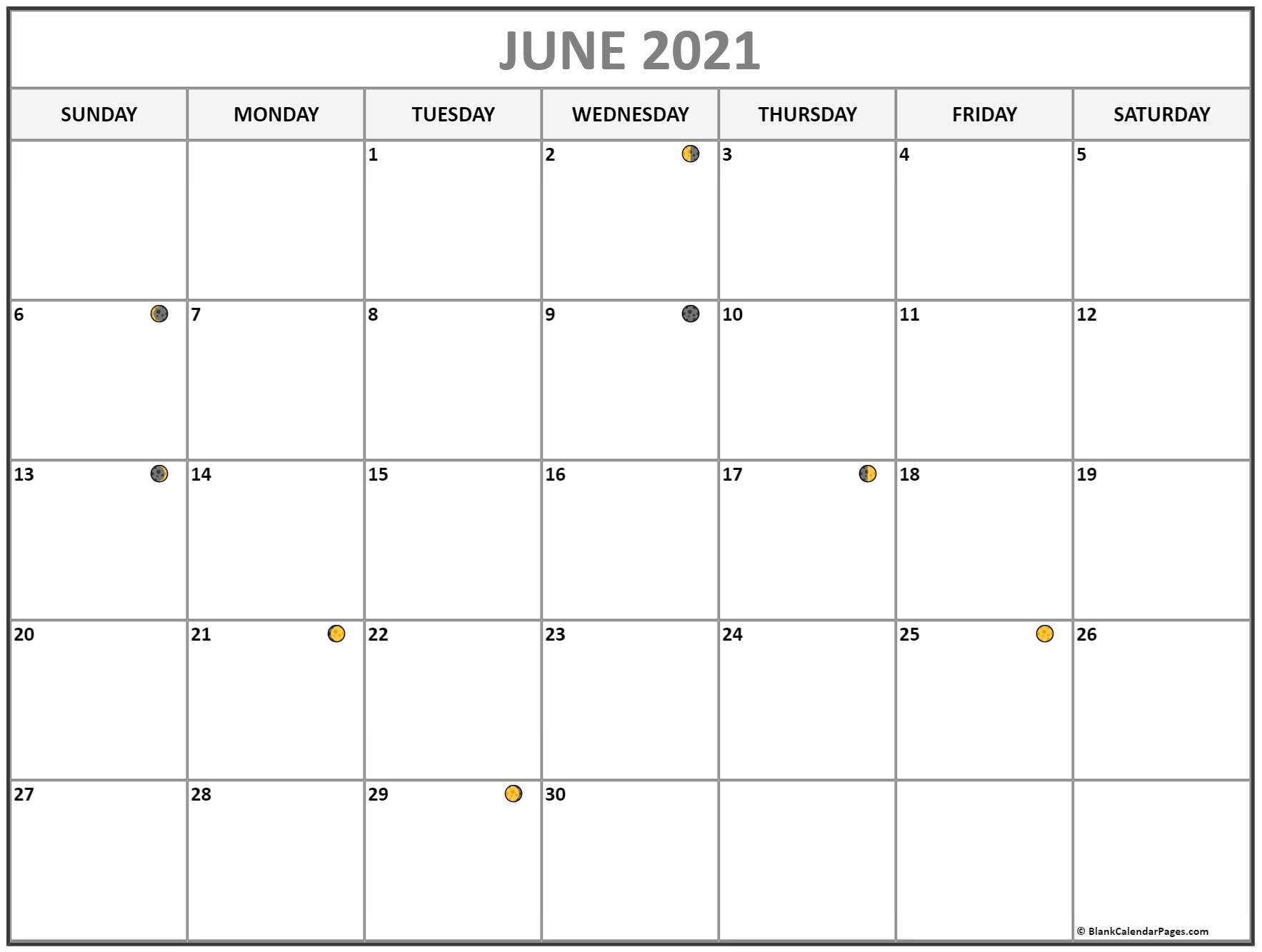 June 2021 Lunar Calendar | Moon Phase Calendar
