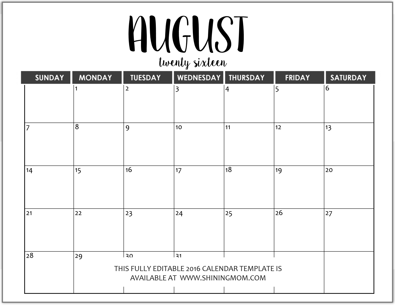 Just In: Fully Editable 2016 Calendar Templates In Ms Word