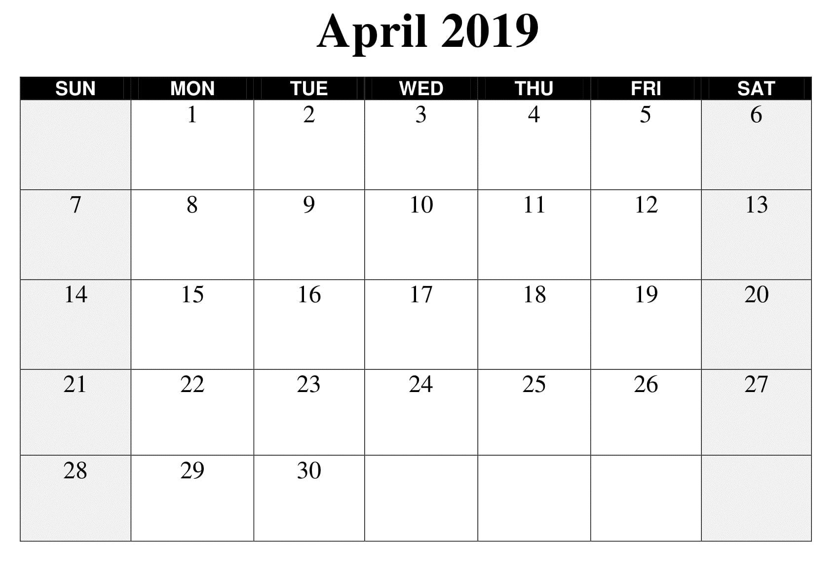 Large April 2019 Calendar Template | Printable Calendar