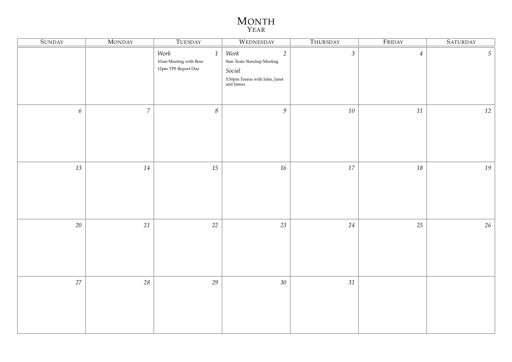 Latex Templates » Monthly Calendar
