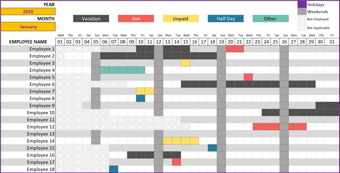 Leave Tracker &amp; Employee Vacation Tracker Excel Template 2020