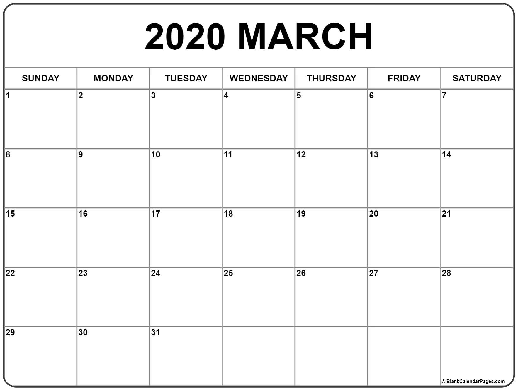 March 2020 Calendar | Free Printable Monthly Calendars