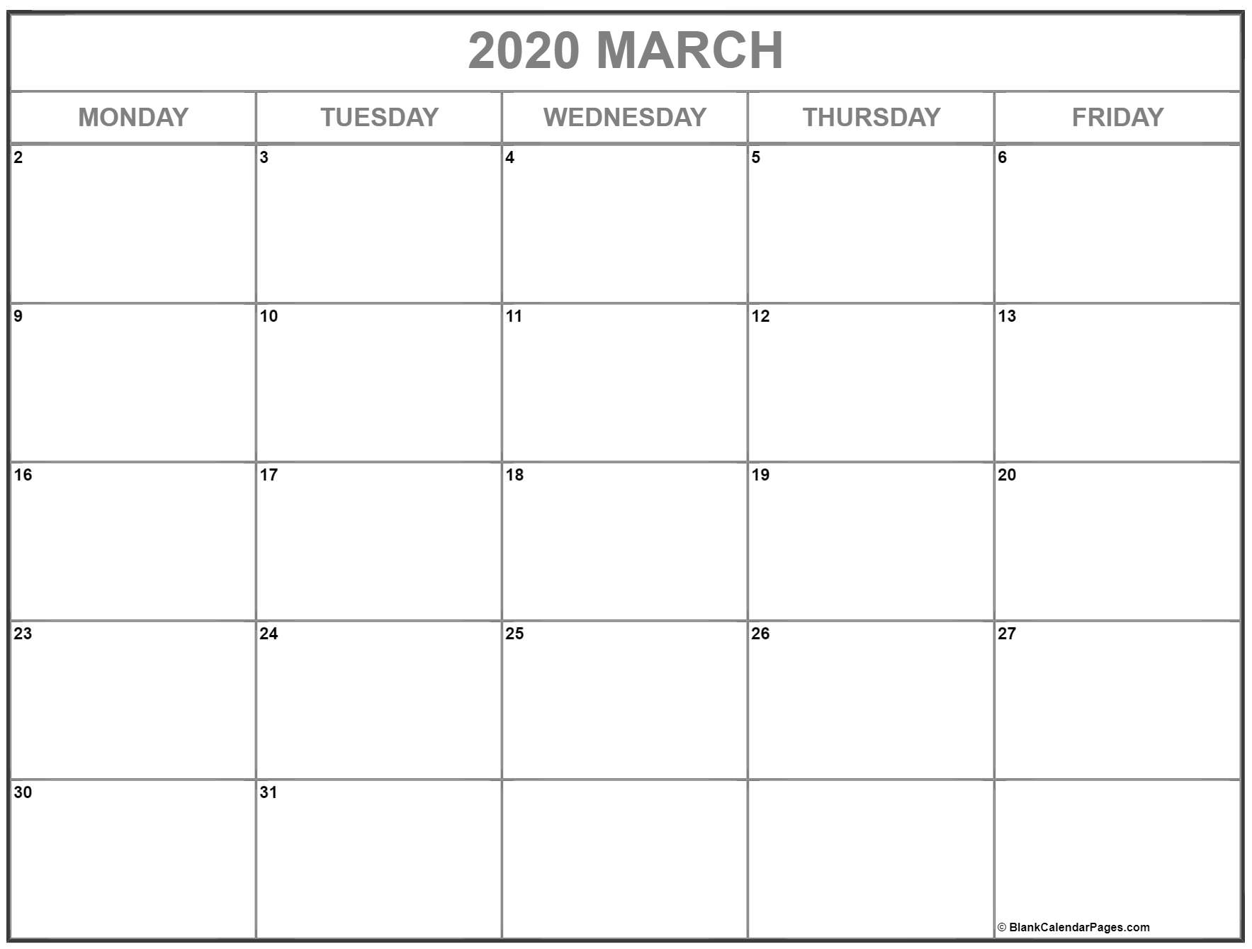 March 2020 Monday Calendar | Monday To Sunday
