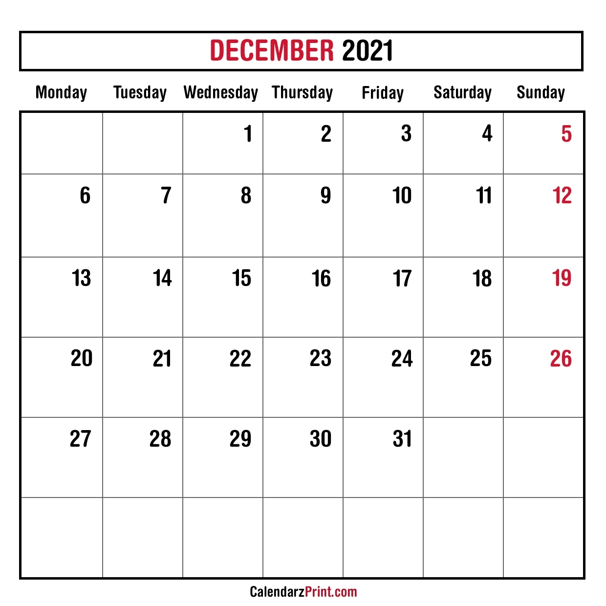 Monthly Calendar 2021 Printable – Klikhomedesign