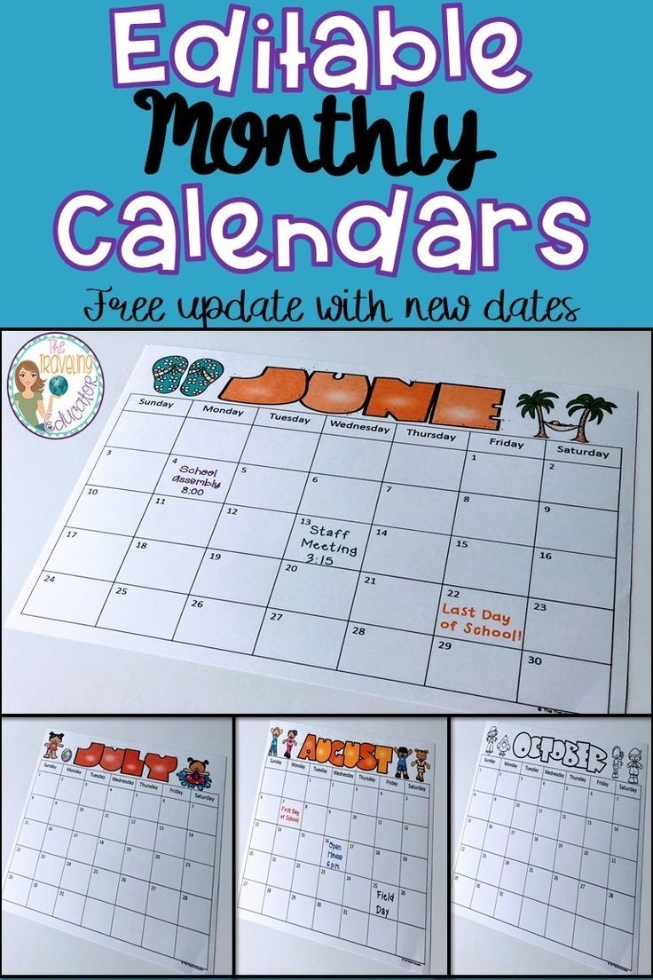 Monthly Calendar Template (2020-2022) | Teacher Calendar