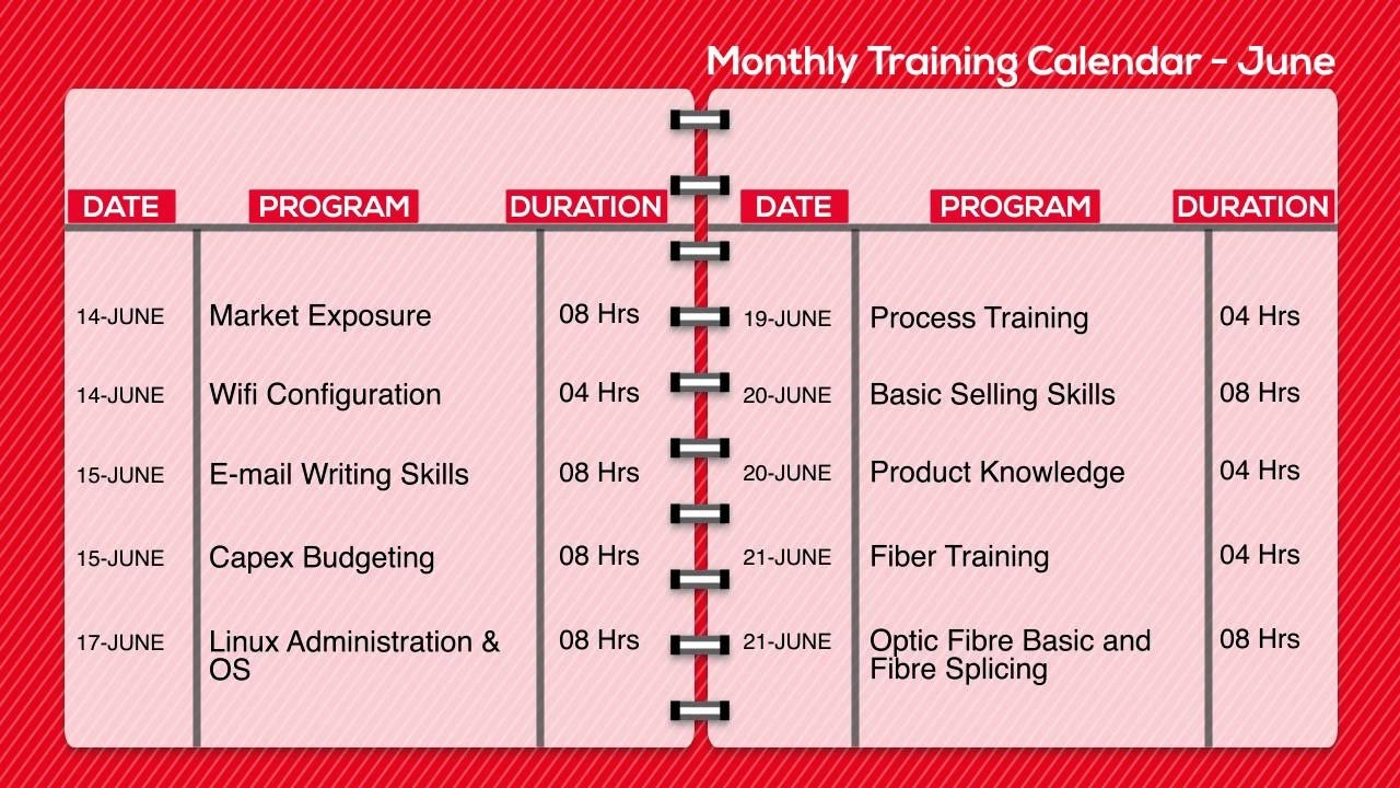 Monthly Training Calendar