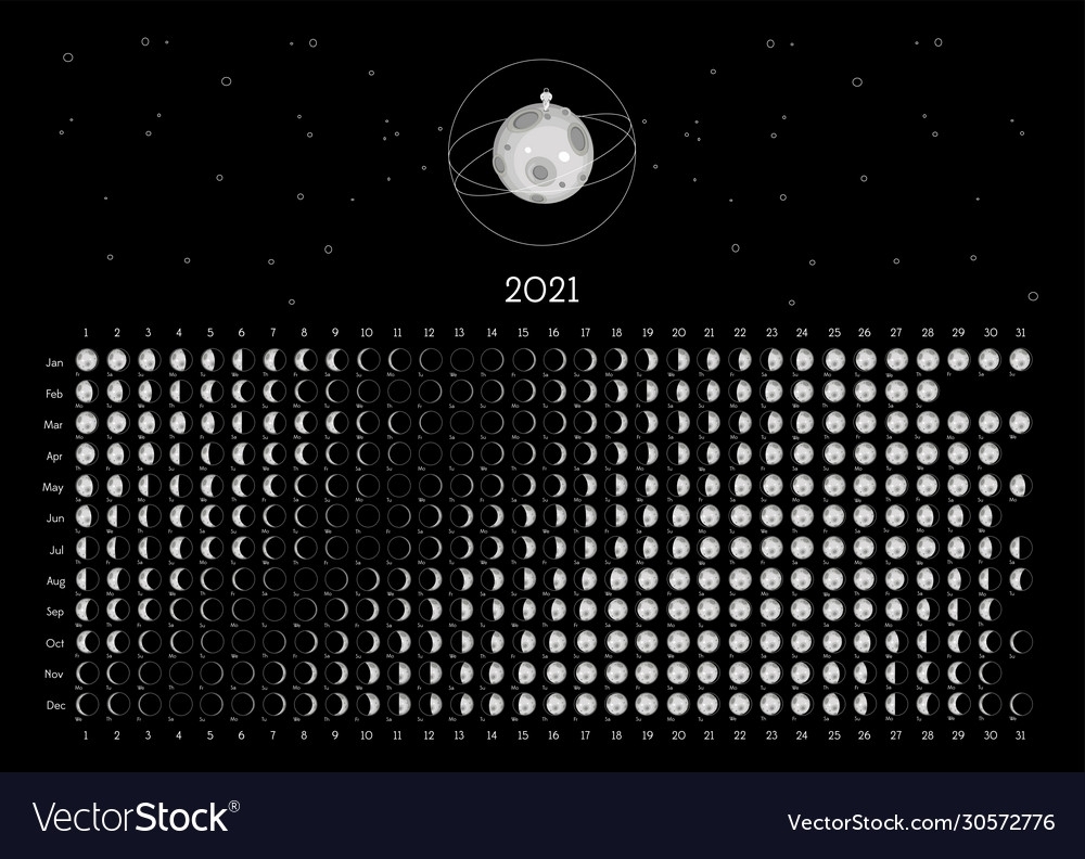 Moon Calendar 2021 Northern Hemisphere Black Vector Image
