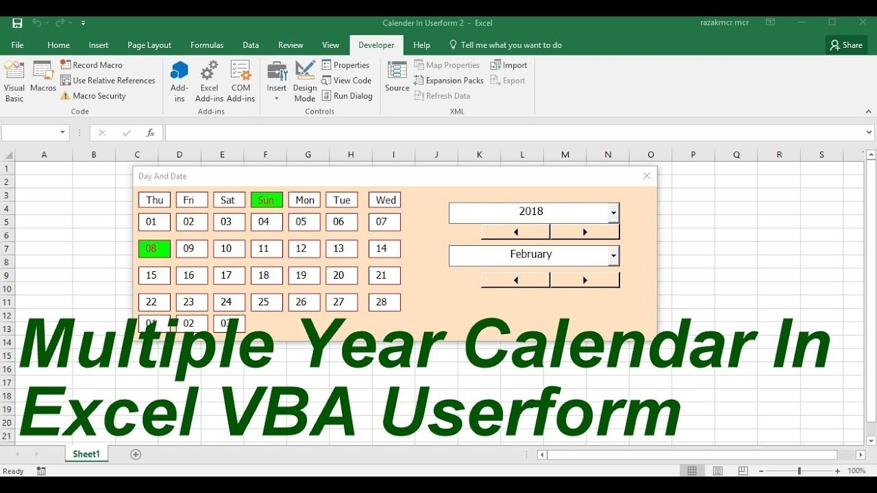 Multiple Year Calendar In Userform Excel Vba