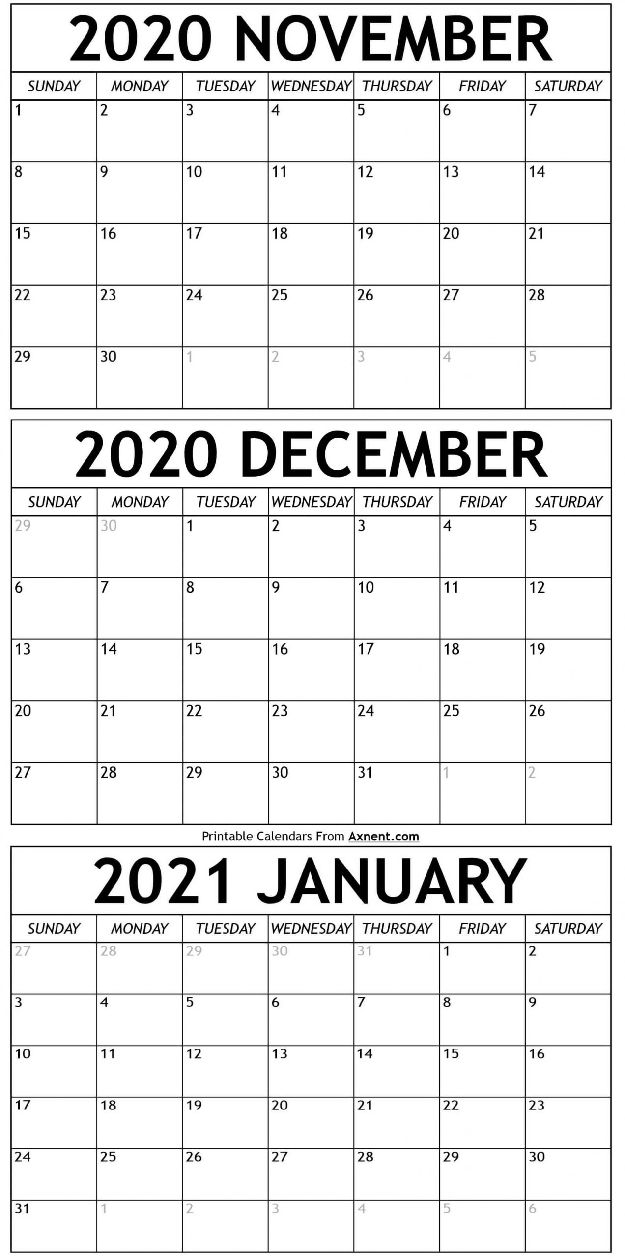 November 2020 To January 2021 Calendar Templates - Time