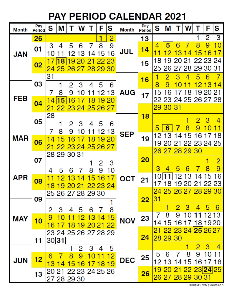 Payroll Calendar 2021