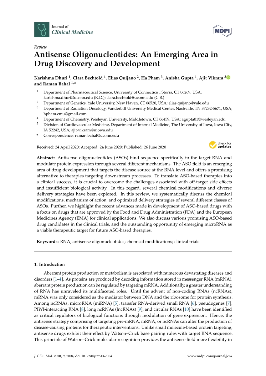 Pdf) Antisense Oligonucleotides: An Emerging Area In Drug