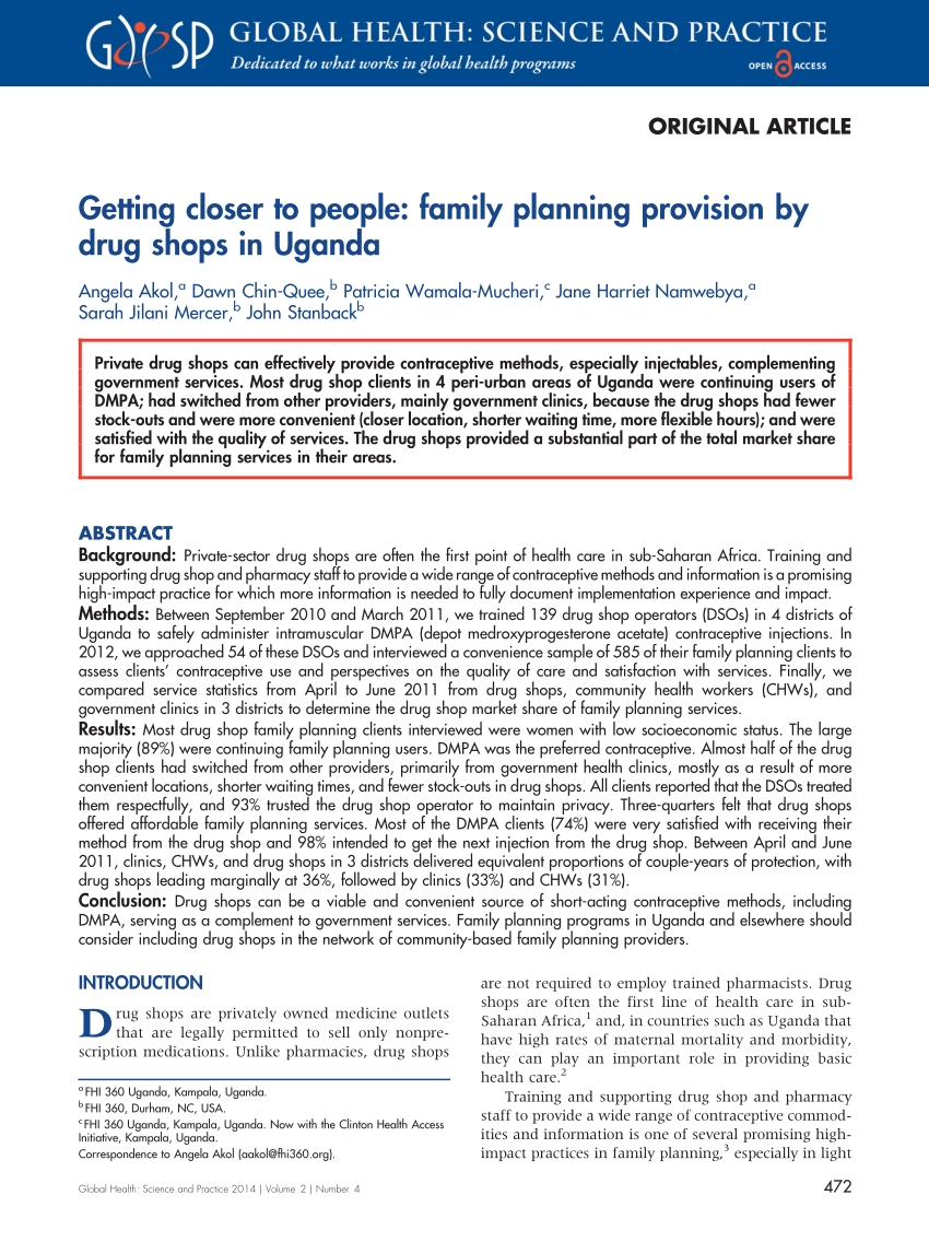 Pdf) Getting Closer To People: Family Planning Provision By