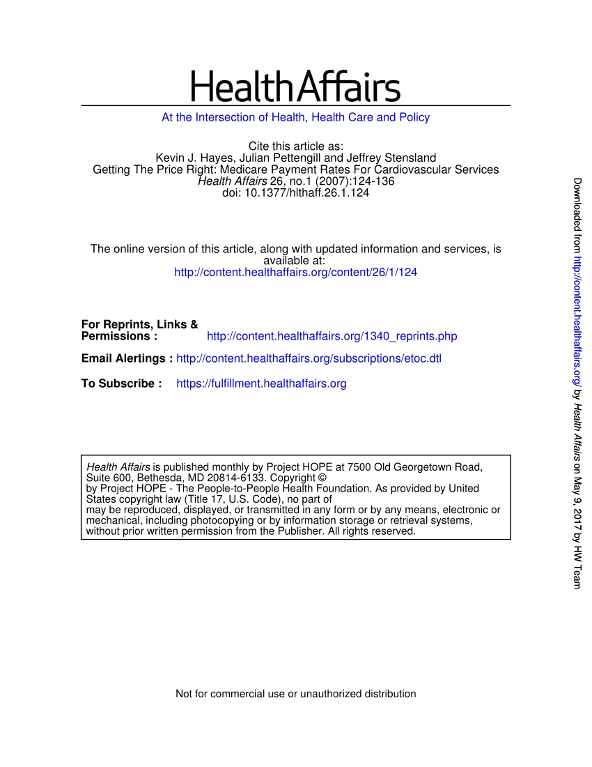 Pdf) Getting The Price Right: Medicare Payment Rates For