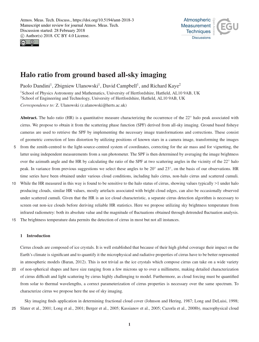 Pdf) Halo Ratio From Ground Based All-Sky Imaging