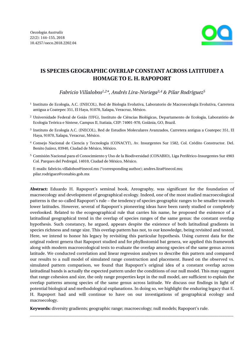 Pdf) Is Species Geographic Overlap Constant Across Latitude