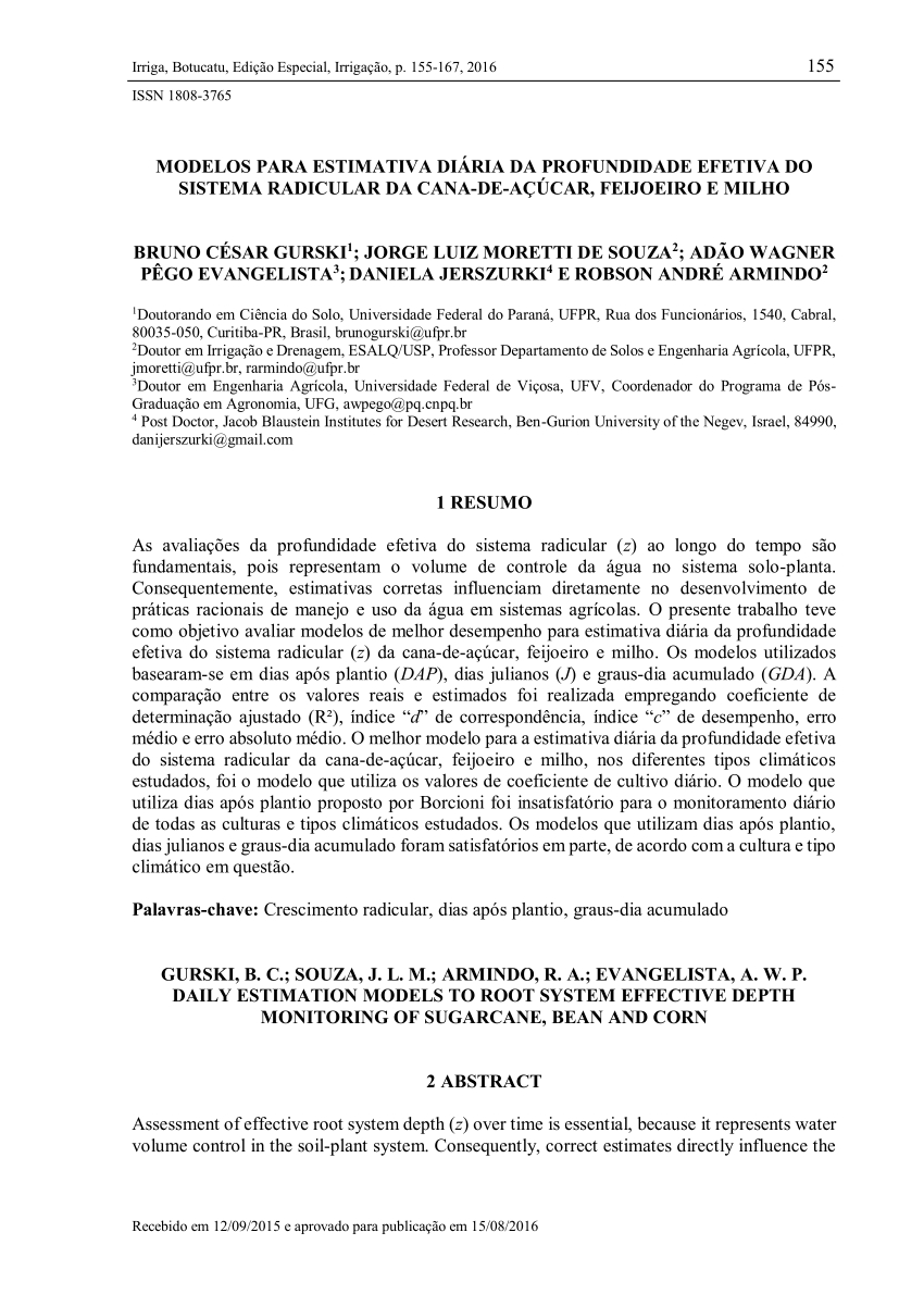 Pdf) Modelos Para Estimativa Diária Da Profundidade Efetiva