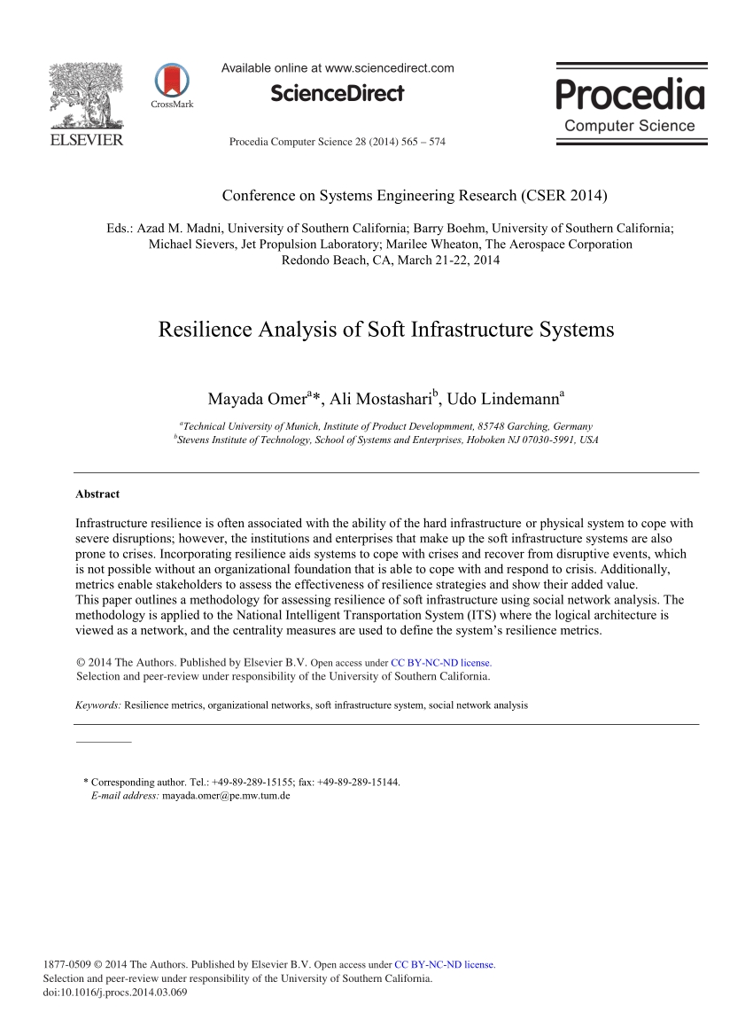 Pdf) Resilience Analysis Of Soft Infrastructure Systems
