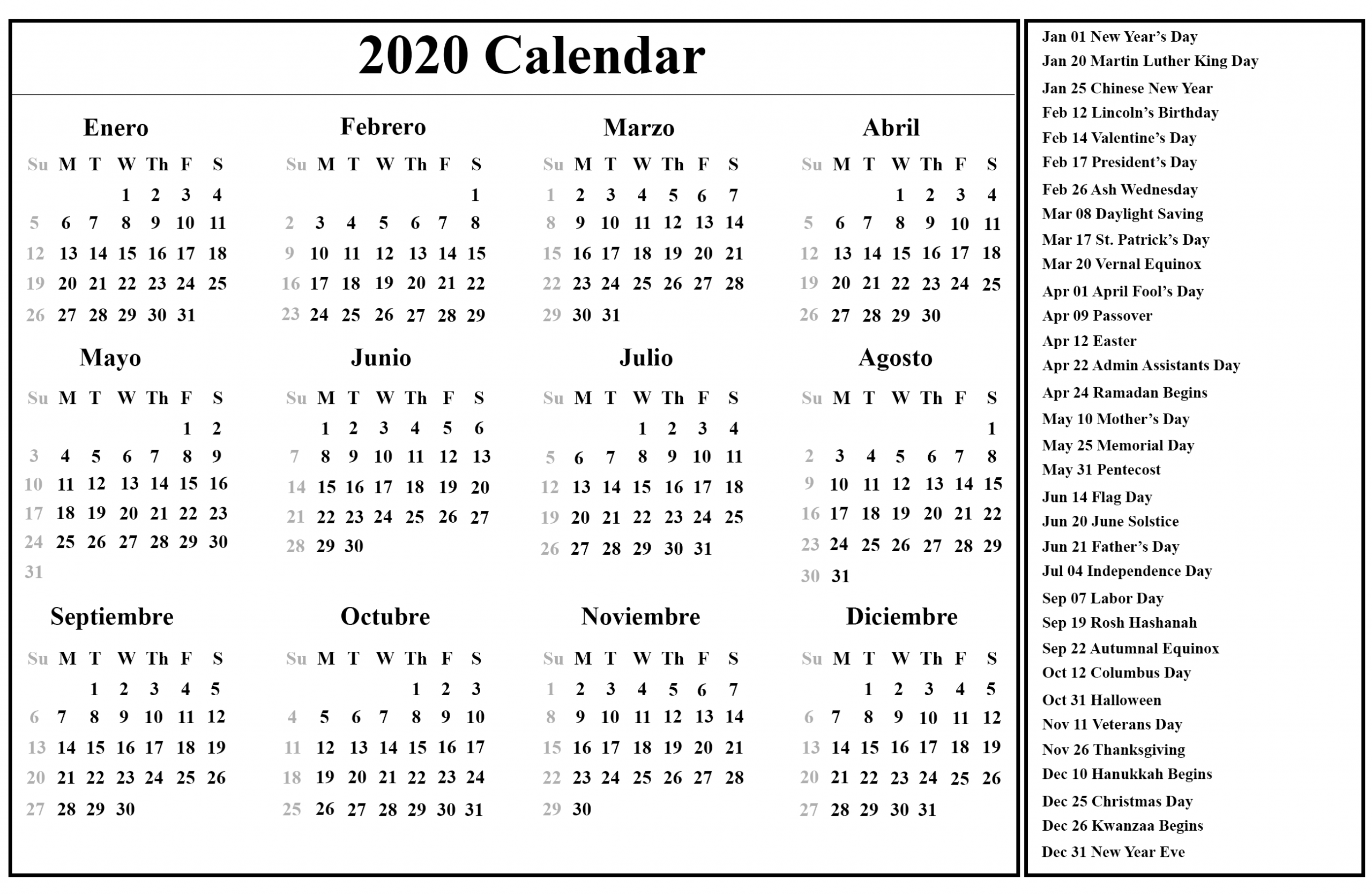 Pin On 2020 Monthly Calendar