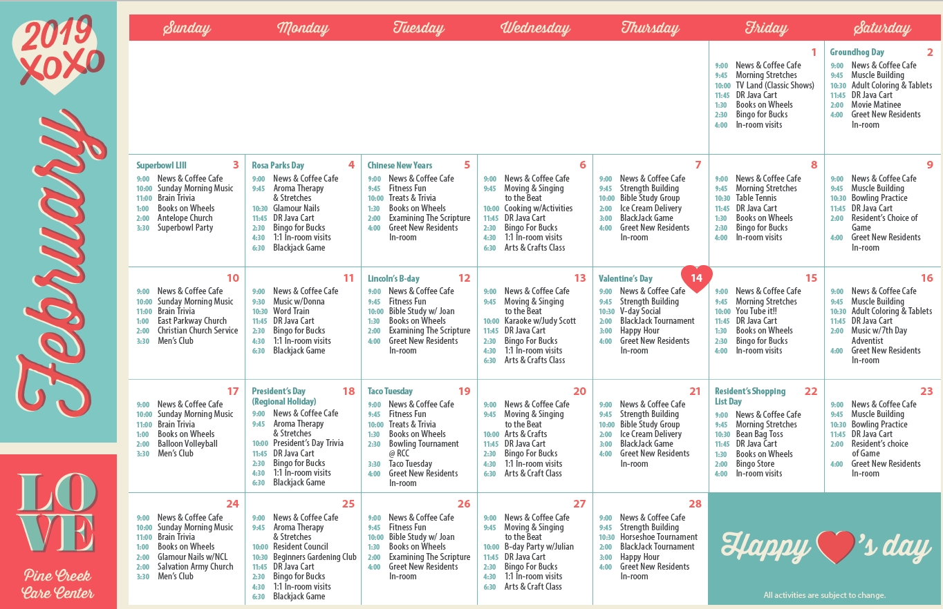 Pine Creek February Calendar - Pine Creek Care Center