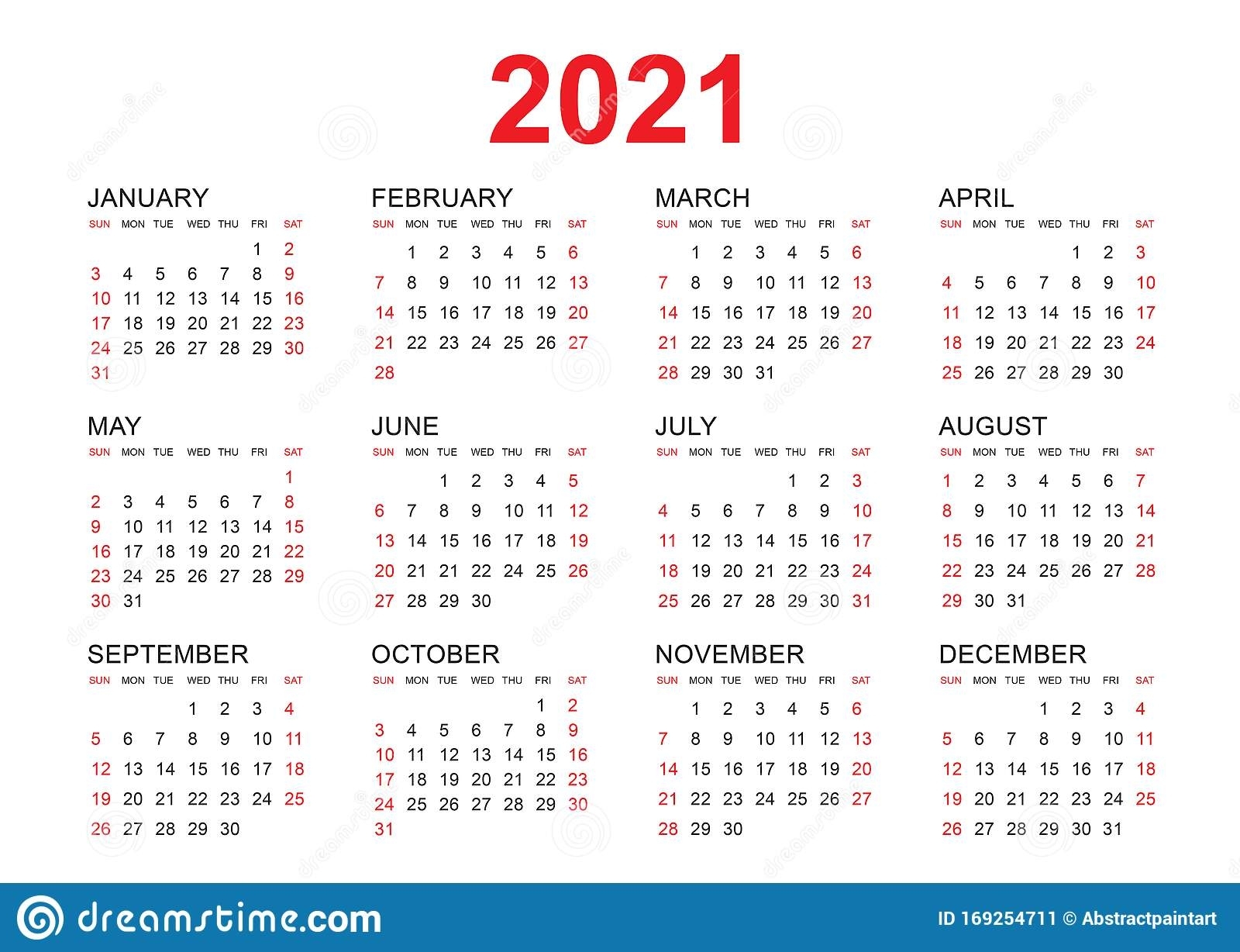 Plantilla Vectorial De Calendario 2021, Diseño Simple Mínimo