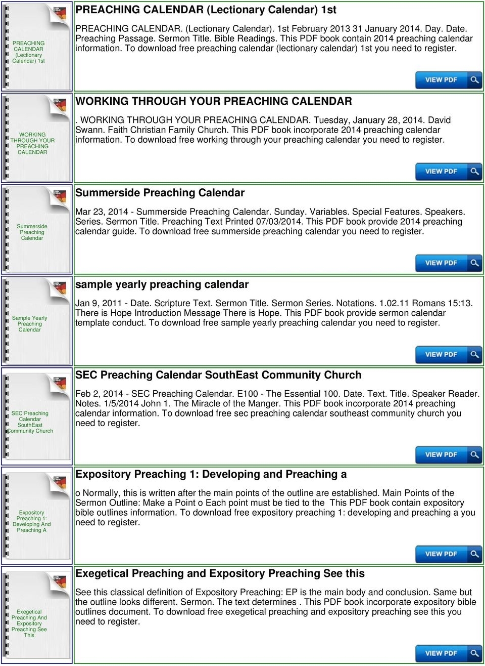 Preaching Calendar Template - Pdf Free Download