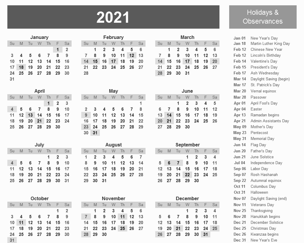 Printable 2021 Calendar With Holidays | Monthly Calendar