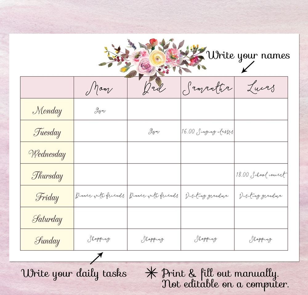 Printable Blank Calendar Planner Blank Weekly Schedule