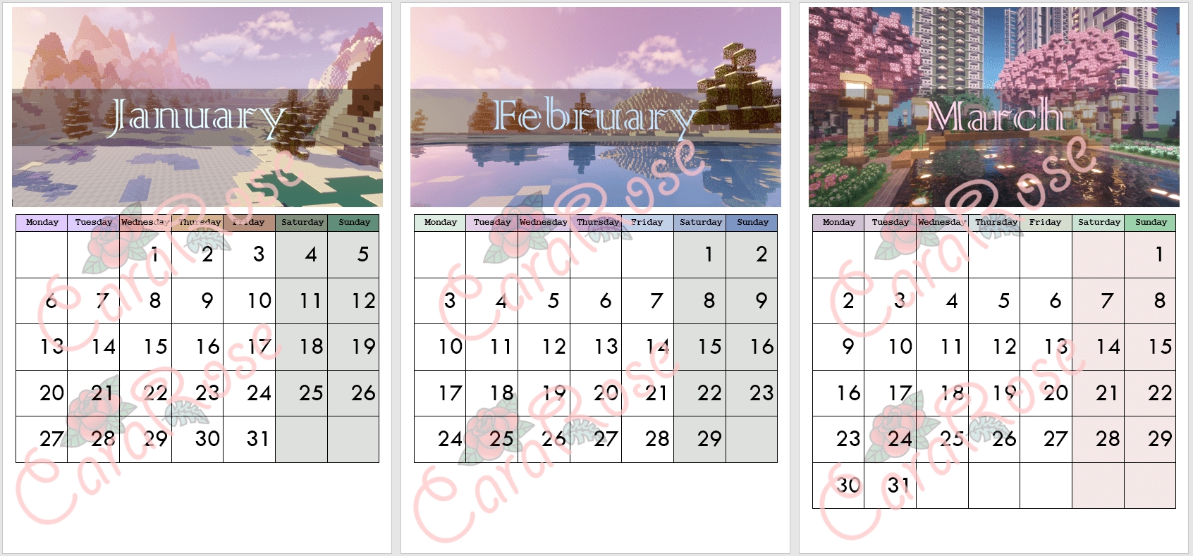 Printable Calendar 2020 Minecraft Download By Cararose