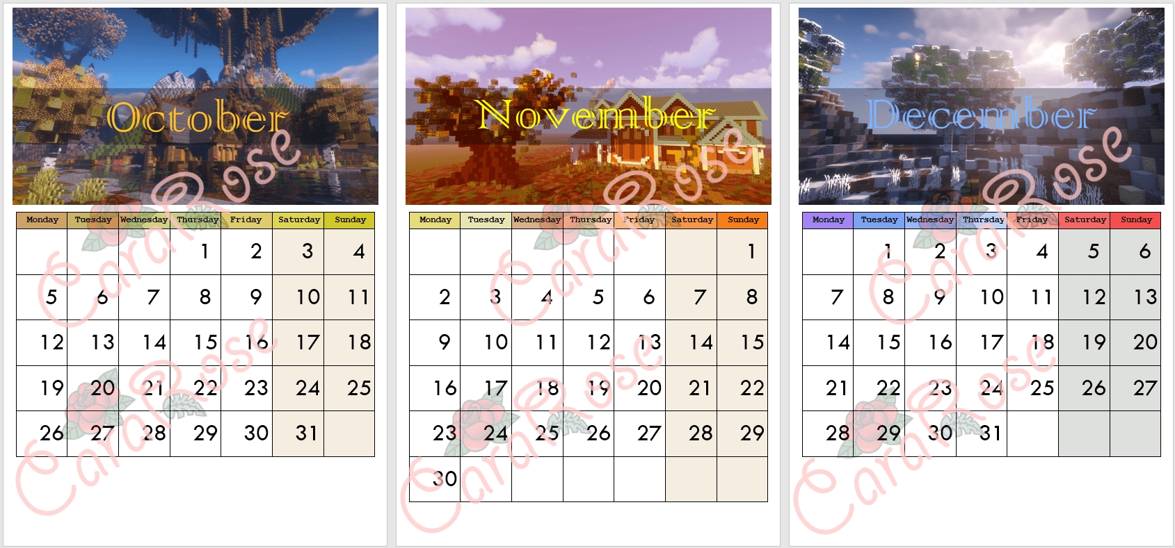 Printable Calendar 2020 Minecraft Download By Cararose