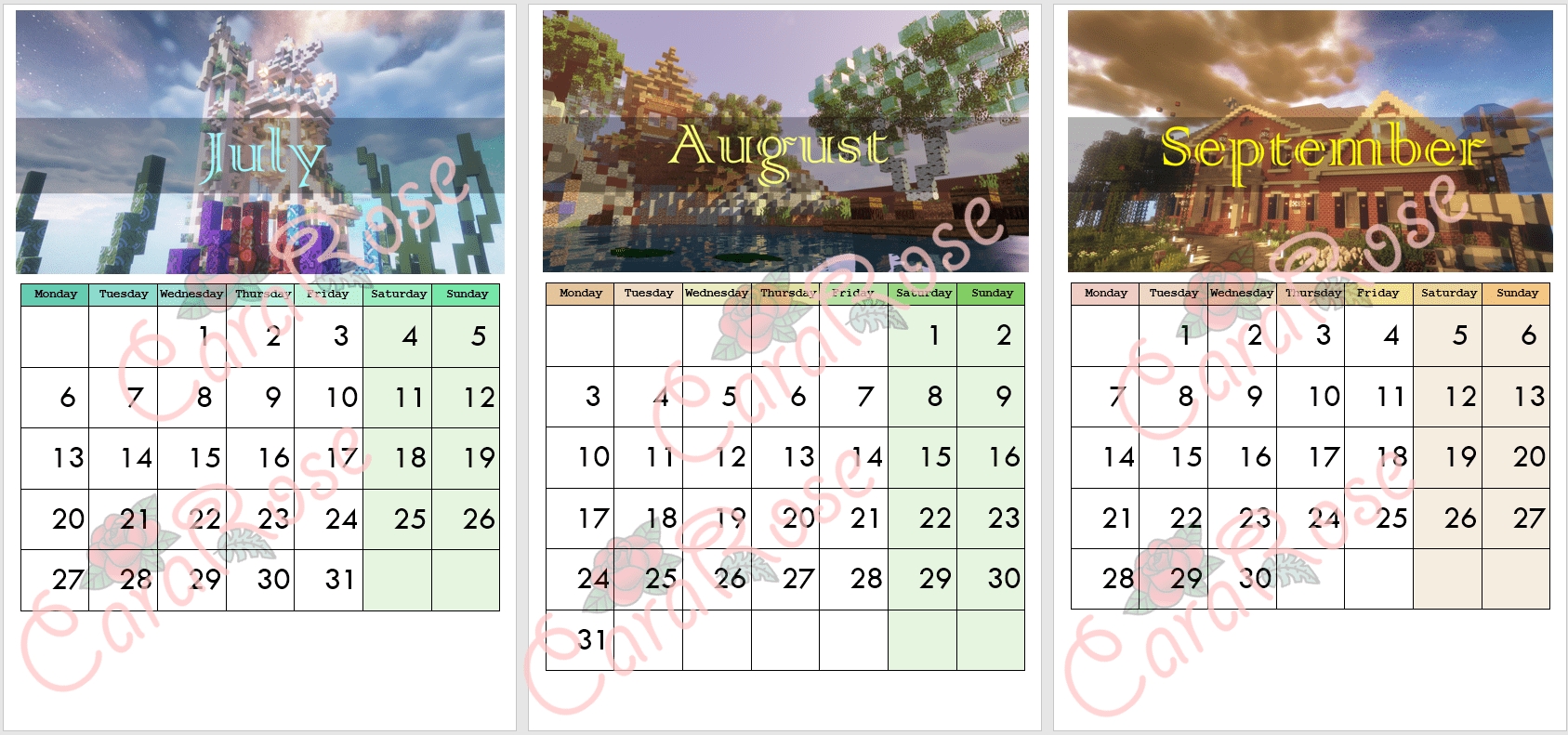 Printable Calendar 2020 Minecraft Download By Cararose