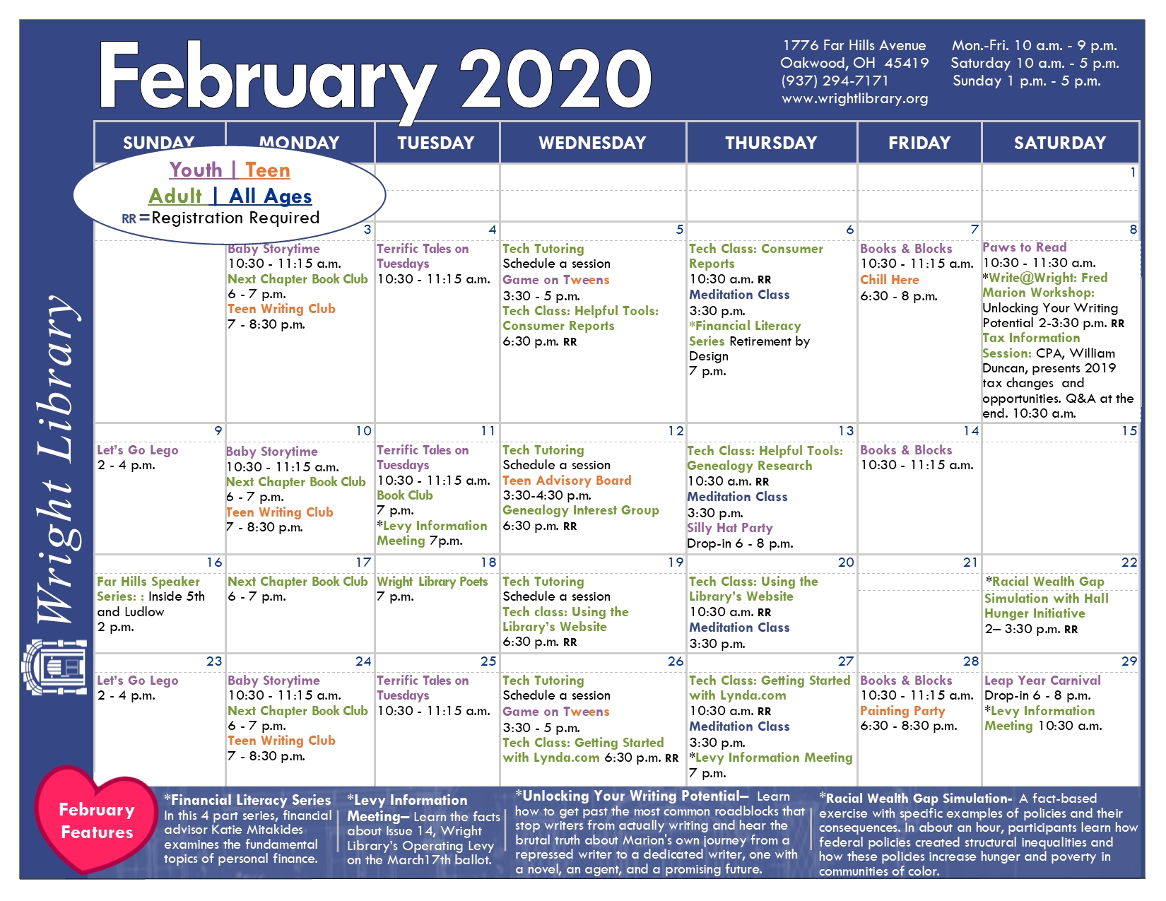 Printable Calendar | Wright Public Library