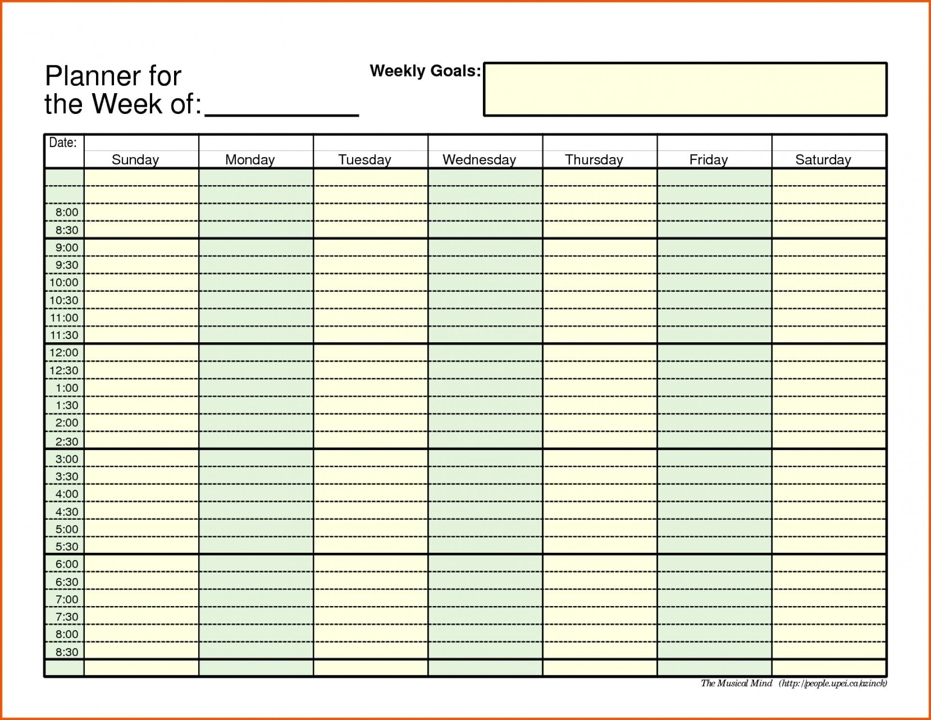 Printable Daily Schedule With Time Slots Blank Weekly Times